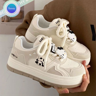 Giày vải nữ Bonnie Cathy. Giày thể thao gấu trúc hoạt hình dễ thương. Mềm mại, nhẹ và thoáng khí. Giày trắng thông thường tăng đế dày