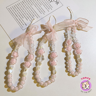 Phong Cách Hàn Quốc Trái Tim Nữ Tính Thắt Nơ Tính Khí Dây Chuyền Đính Hạt Dễ Thương Đồ Trang Trí Thích Hợp Cho Tất Cả Các Vỏ Điện Thoại DIY Chống Mất Phụ Kiện Điện Thoại Di Động Cầm Tay Dây Đeo Cổ Tay