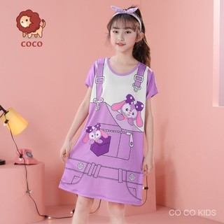 Trẻ em váy ngủ bé gái váy ngủ phong cách mới hoạt hình mùa hè tay ngắn váy mỏng bé gái bộ đồ ngủ cho bé homewear bán buôn