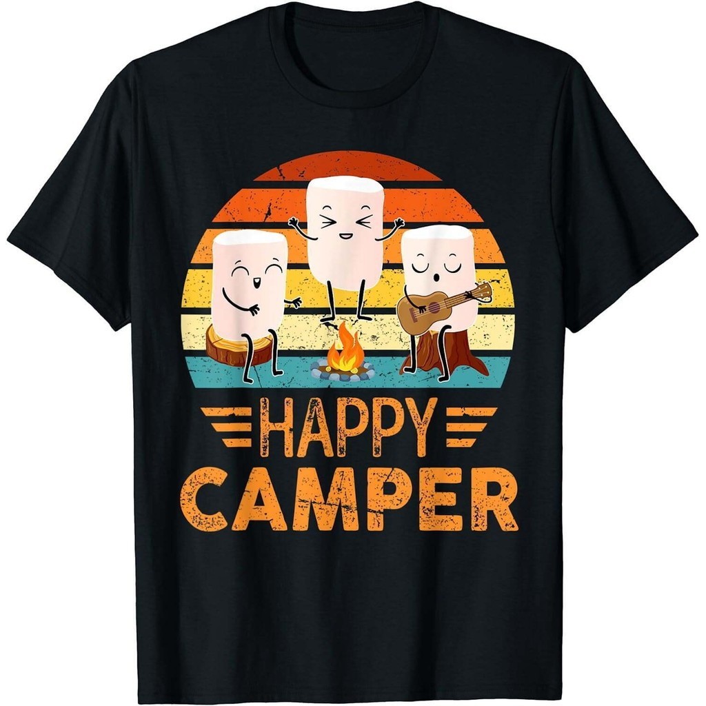 2024 waffle Cho Bạn Bè Vui Nhộn Happy Marshmallow Camper Dễ Thương Cho Trẻ Em Nữ Áo nam xs-3xl