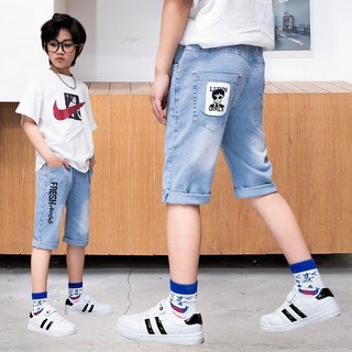 Quần áo trẻ em bé trai quần mùa hè quần short mới quần giữa mùa hè vừa và lớn trẻ em in chữ mỏng phần quần jean