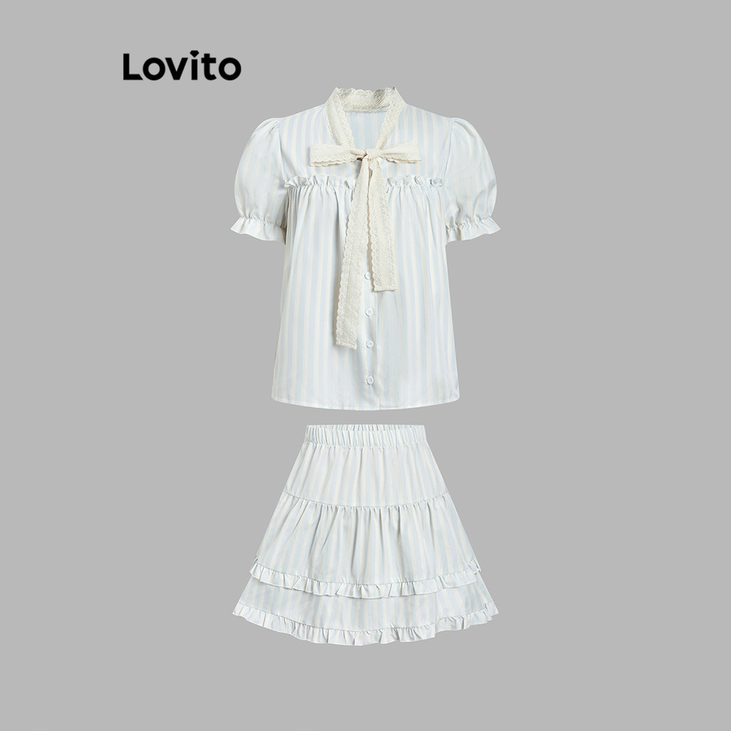 Lovito Áo hoặc đáy cổ sọc tương phản dễ thương dành cho nữ L122AD058 | BigBuy360 - bigbuy360.vn