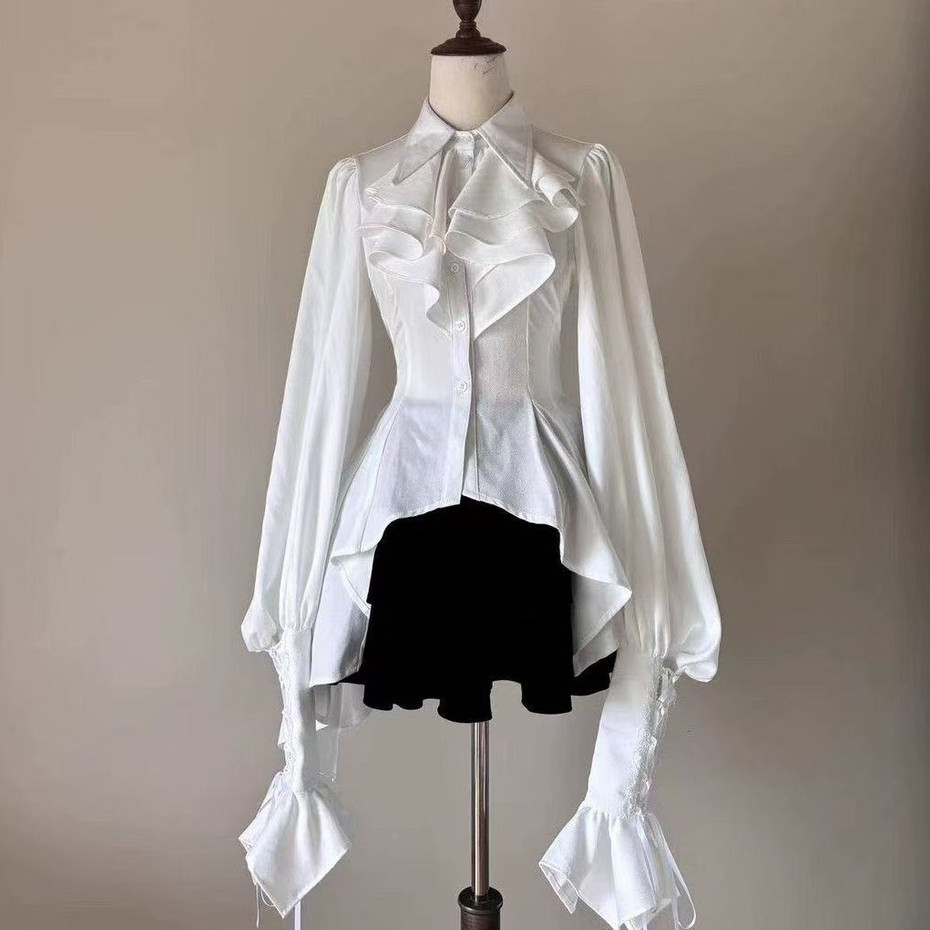 Áo sơ mi Nhật Bản Gothic Gothic Gothic Gothic Gothic Gothic Áo dài tay màu trắng đen