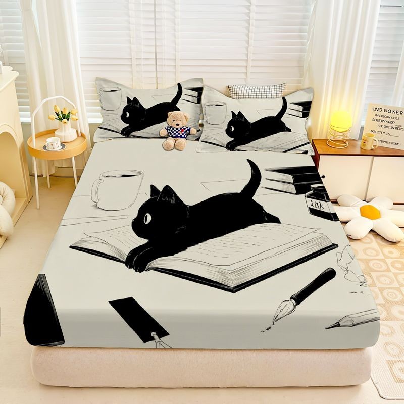 【Ten Beans】Bộ Ga Trải Giường 3.5 Feet 5 Feet 6 Feet Họa Tiết Mèo Dễ Thương