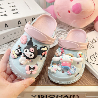 Bé Gái Người Lớn Lỗ Giày Kuromi Thời Trang Mùa Hè Mùa Hè Chống Trơn Trượt Chó Tai Lớn Cha Mẹ-Con Dép Đi Trong Nhà Nữ Dép Mùa Hè