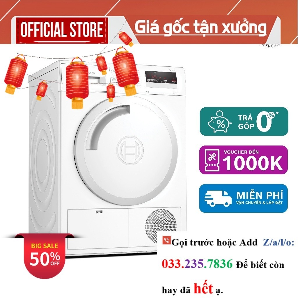 Máy sấy ngưng tụ 8Kg Bosch WTN84201MY - Series 4 <new