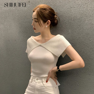 SHIHUIFEI áo croptop áo trễ vai nữ croptop baby tee Phong cách Thời trang hàn quốc Đơn giản WTX24206HJ 8Z240219