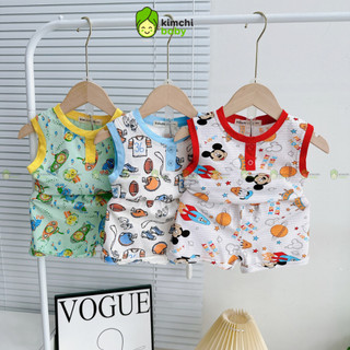 Bộ ba lỗ bé trai, bé gái kimchibaby vải cotton 2c họa tiết mickey, bộ quần áo cho bé mặc nhà hè kc3lo302