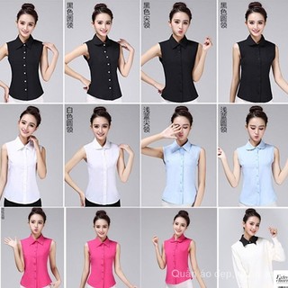 Mới Thu Đông Áo Sơ Mi Voan Nữ Không Tay Màu Trơn Phiên Bản Hàn Quốc Mỏng Hơn Nhìn Top Đi Lại Áo Sơ Mi Chuyên Nghiệp Rời Tất Cả Trận Đấu