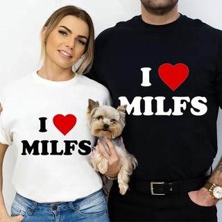 2024 Thời Trang I Heart MILFS In Áo Nam Nữ Ngộ nghĩnh Đồ Họa Áo Bông Tai Kẹp Y2k Top Tee Mùa Hè Tay Ngắn Áo Thun Cặp Đôi Áo Thun