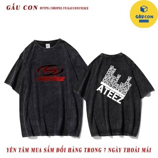 Kpop ATEEZ Logo Cổ Tròn Cotton T Tay Ngắn Áo Nam / Nữ Cao Cấp Rửa Đường Cao Cấp Cặp Đôi Áo Sơ Mi Quần Áo