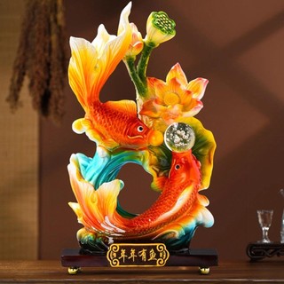 LOVIVER Tượng phong thủy Trung Quốc Điêu khắc Koi cho giá sách Lối vào văn phòng Tượng Cá Chép Song Ngư Nhả Ngọc ,Tượng Decor Trang Trí Nhà Cửa, Quà Tặng Tân Gia Khai Trương Sinh Nhật ý Nghĩa