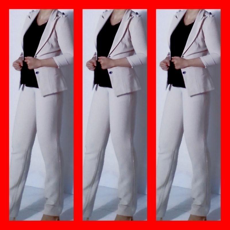 bộ com lê nữ màu trắng kem