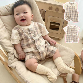 Quần áo trẻ em mùa hè 0-24 tháng tuổi sơ sinh bé trai bé gái Tay ngắn hoạt hình onesie áo liền quần dễ thương Hàn Quốc rửa tội trang phục sinh nhật lần đầu tiên