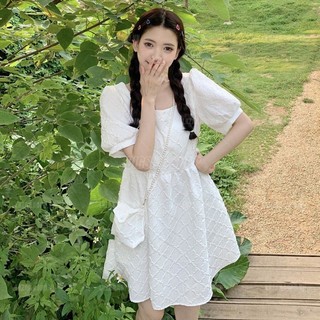 Váy đầm nữ Bigsize Đầm babydoll dáng suông tay ngắn cổ vuông trắng mùa hè Phong cách Hàn Quốc Thời Trang đẹp