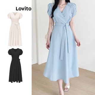 Đầm Lovito kiểu chữ A có thắt lưng màu trơn thường ngày cho nữ L65ED138 (Màu mơ/ xanh dương)