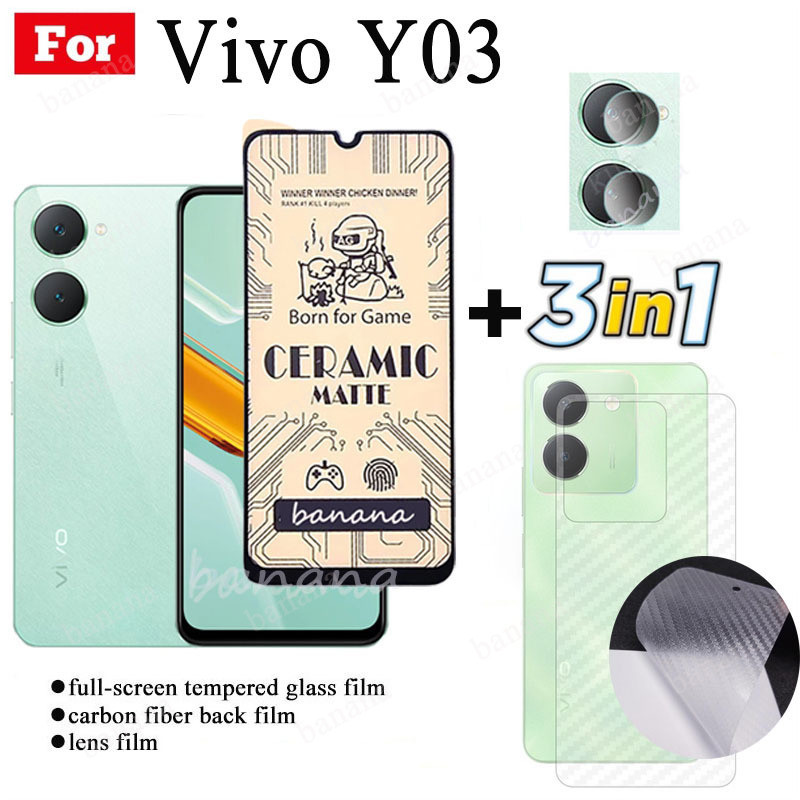 Kính cường lực gốm 3 TRONG 1 Vivo Y03 cho Vivo Y28 Y27s Y27 Y17s Y16 Y15s Y15a Y02 Y01 Ống kính máy 