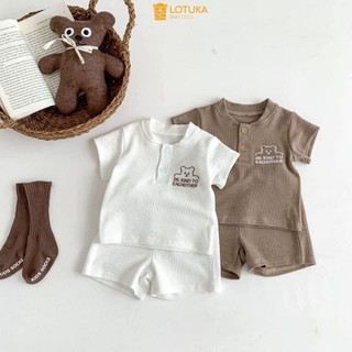 Bộ Cộc Tăm Thêu Gấu LOTUKA Cho Bé, Quần Áo Trẻ Em, Đồ Bộ Bé Trai Bé Gái, Bộ Hè Mặc Nhà Size 4-18kg