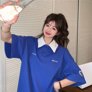 Jiashuchen Mùa Hè Waffle Áo Sơ Mi polo Nữ Tay Ngắn Học Sinh Phiên Bản Hàn Quốc Rời Giữa Chiều Dài Preppy Phong Cách Thêu ins Top