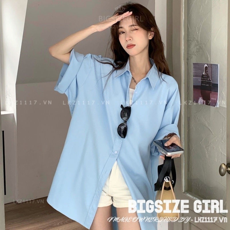 Áo sơ mi nữ tay ngắn Bigsize Áo sơ mi công sở basic form rộng có cổ trơn mùa hè Phong cách Hàn Quốc Thời Trang đẹp