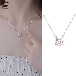 Zircon Hello Kitty Vòng Cổ Nữ Ngọt Hồng Mèo Bạc Khắc Dây Chuyền Phụ Kiện Thời Trang Trang Trang Sức