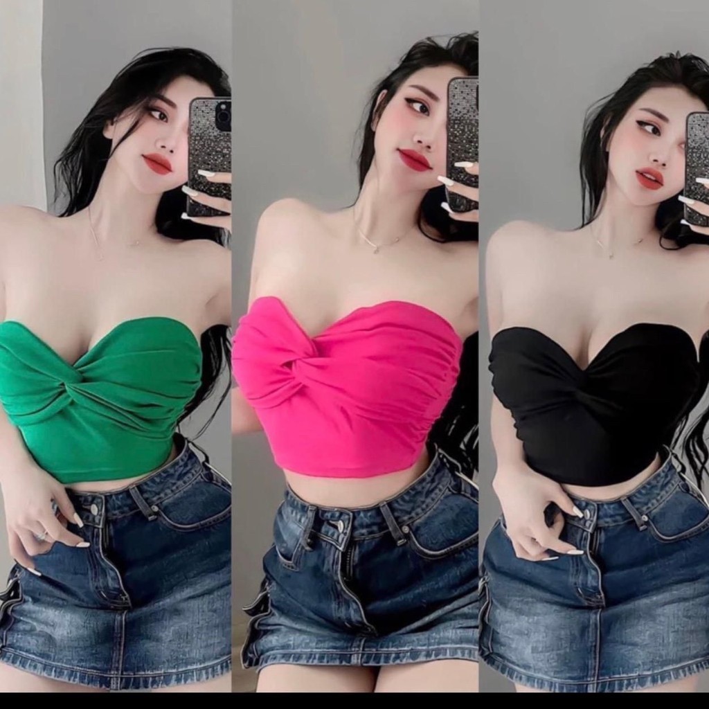 g68 Áo ống croptop xoắn , áo nữ có mút crt ôm body mặc hè Women