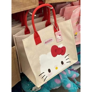 Sanrio Hellokitty Same Style 2024 New Cartoon Handbag Canvas Printed Hello Kitty Women's Shopping Bag cfMh