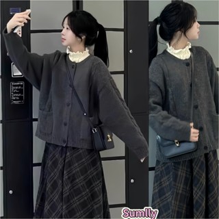 Áo len cardigan màu xám phong cách lười biếngHuy hiệu bán hàng trực tiếp tại trung tâm mua sắmlen nữ