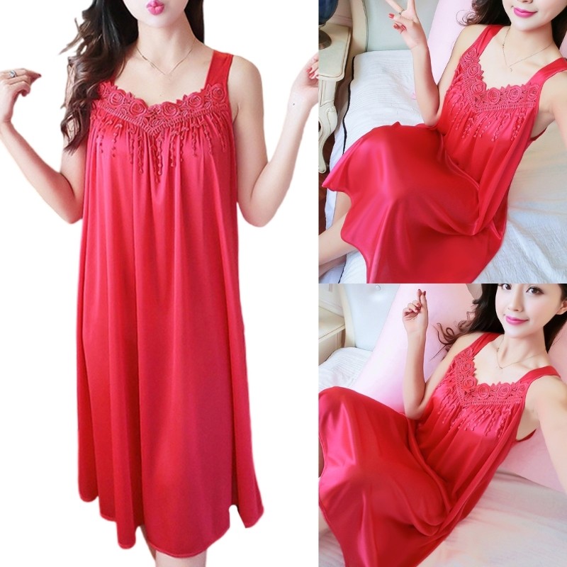 Phụ Nữ Dài Băng Lụa Váy Ngủ Mùa Hè Không Tay Ngủ Váy Ngủ Váy Ngủ Thường Ngày Rời Chemise Đồ Ngủ Slee