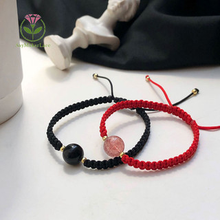 Vòng tay chuỗi hạt đá obsidian may mắn thời trang cho cặp đôi