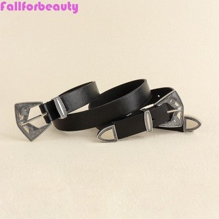 Thắt lưng khóa đôi FALLFORBEAUTY, Thắt lưng đàn hồi hợp kim kim loại, Da PU cổ điển màu đen phong cách Hàn Quốc Dây thắt lưng nữ