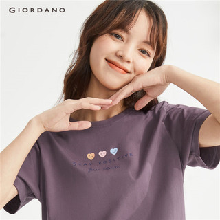 Áo thun GIORDANO 13324315 tay ngắn in hình nụ cười cotton nữ