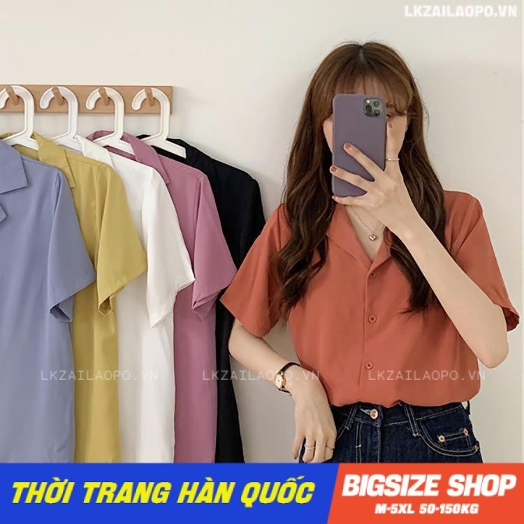 Áo sơ mi nữ tay ngắn Bigsize Áo sơ mi công sở basic form rộng có cổ trơn mùa hè Phong cách Hàn Quốc Thời Trang đẹp