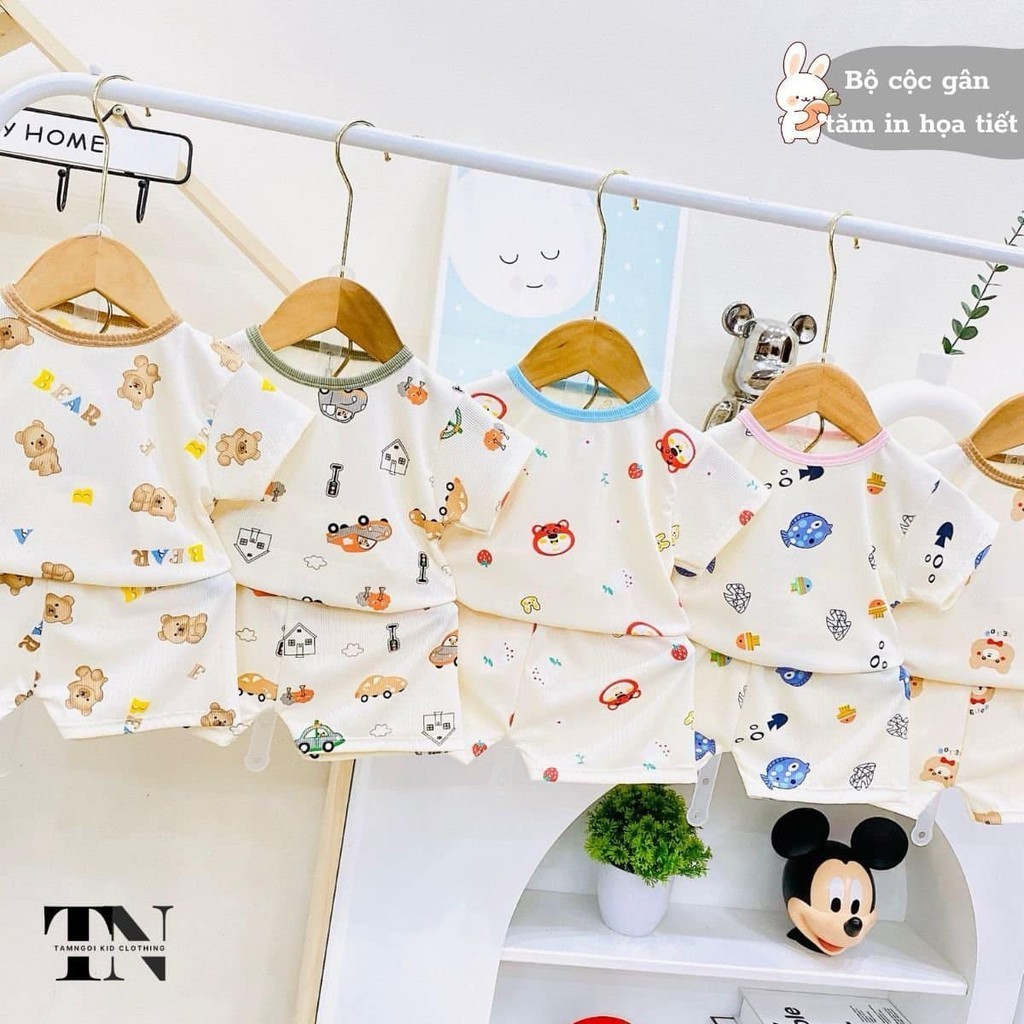 Bộ cộc vải TĂM LẠNH họa tiết cổ chui cho bé trai, bé gái