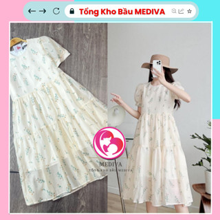 Váy Bầu Xinh babydoll thiết kế hoa nhí dáng dài họa tiết hoa đẹp thời trang bầu Cao Cấp Mediva86