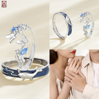 Mới bán chạy màu bạc cá tính bướm cá voi thời trang cặp đôi mở nhẫn mm