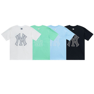 23 Năm Hàn Quốc mlb Xuân Hè Phong Cách Mới Tay Ngắn ny LOGO Lớn Thêu In Hình Chia Cotton Nguyên Chất Cặp Đôi Tay Ngắn