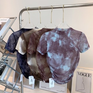   Yogatruth  Tay ngắn tập Yoga cổ cao xếp ly bằng lưới thể thao 