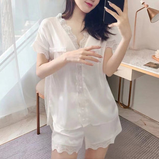 Bộ Đồ Ngủ Nữ Mùa Hè Băng Lụa Cao Cấp Tính Khí Ngắn Tay Quần Short Ren Mỏng Đơn Giản Có Thể Mặc Bên Ngoài Nhà Quần Áo Nhẹ Thoải Mái