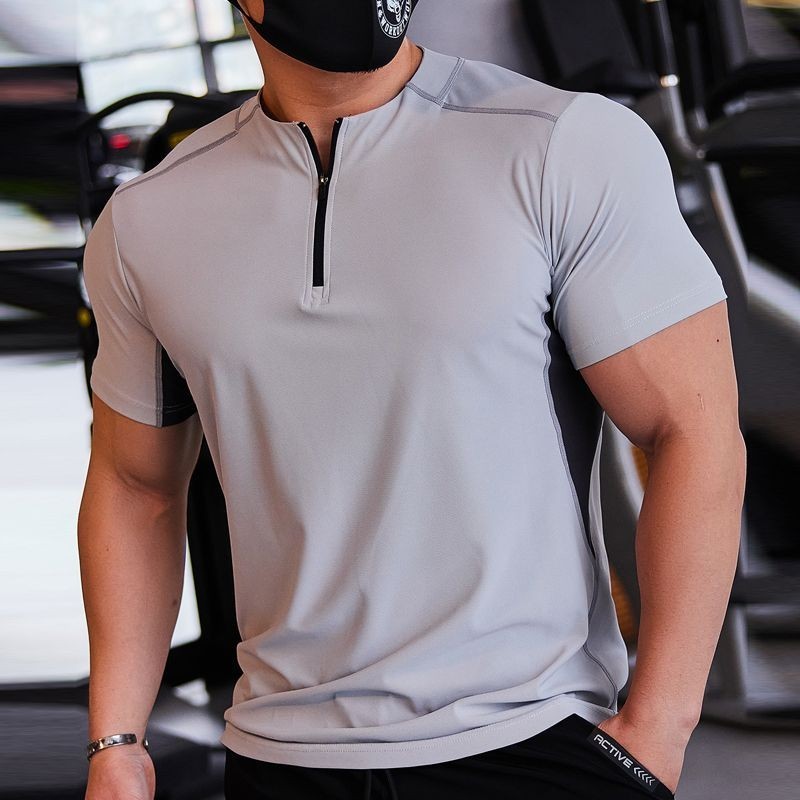 T Training Tay Ngắn Slim-Fit Co Giãn Nam Ice Silk Fitness Thoáng Khí Đứng Lên