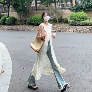 Yeya Áo len lụa băng cho nữ Áo khoác ngoài mỏng Áo vest lớp rỗng kiểu Pháp