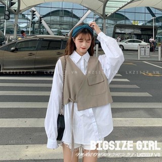 Sét bộ đồ nữ BigsizeÁo sơ mi form rộng tay dài cổ bẻ kết hợp Áo gile len nữ Áo ba lỗ mùa hè Phong cách Hàn Quốc Thời Trang đi Chơi sang chảnh cá tính cho người mập béo