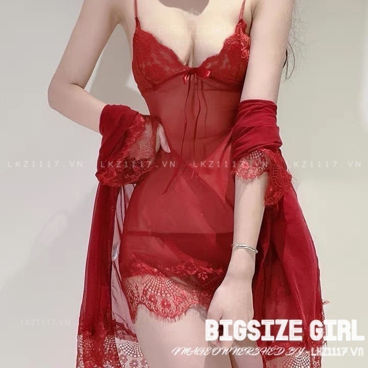 【Set 3 mảnh】bộ đồ ngủ sexy quyến rũ và gợi cảm xuyên thấu  Bigsize 40-90kg đầm ngủ nữ 2 dây sexy gợi cảm cao cấp váy ngủ ren + quần lót lọt khe + áo choàng，cho người mập béo nữ | BigBuy360 - bigbuy360.vn