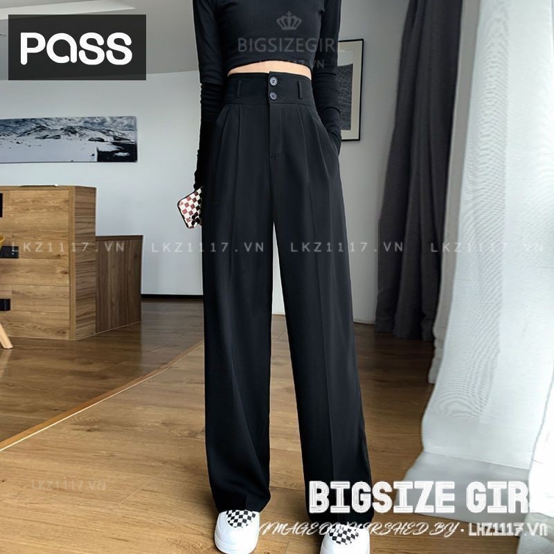 quần ống rộng suông Bigsize quần dài nữ lưng cao cạp cao đen mùa thu Phong cách Hàn Quốc Thời Trang cá tính xinh đẹp cho người mập béo nữ