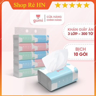 Combo 10 gói Khăn giấy ăn GUMI chính hãng 3 lớp 100% bột gỗ tự nhiên 
