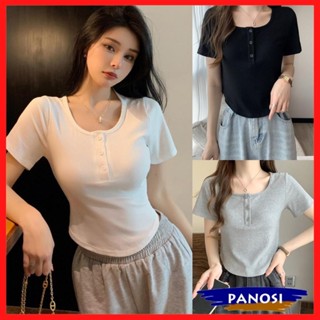 Áo thun nữ ôm body áo baby tee nữ vạt bầu tôn eo phối cúc trẻ trung nữ tính A772 PANOSI