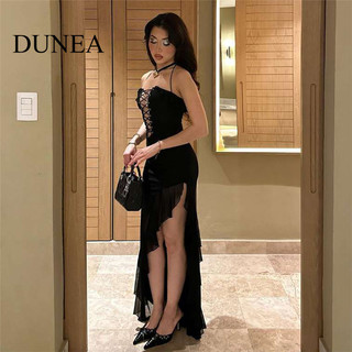 Dunea Váy lưới buộc dây gợi cảm chắp vá không đều