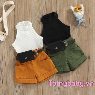 Trẻ mới biết đi 3 Bộ trang phục mùa hè Áo dây không tay + Quần short + Bộ túi thắt lưng cho trẻ sơ sinh