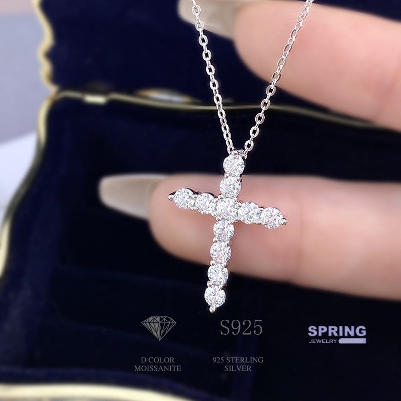 Cross Moissanite Vòng Cổ Moissanite Ánh Sáng Sang Trọng Vòng Cổ Bạc 925 Pt950 Bạch Kim Xương Đòn Dây Chuyền Moissanite Vòng Cổ Có Thể Vượt Qua Bộ Chọn Kim Cương