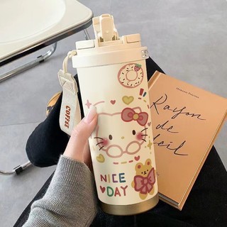  bình giữ nhiệt Hello Kitty nữ sinh viên ống hút thể thao dung tích lớn 500ml nước uống đôi ly giữ nhiệt 